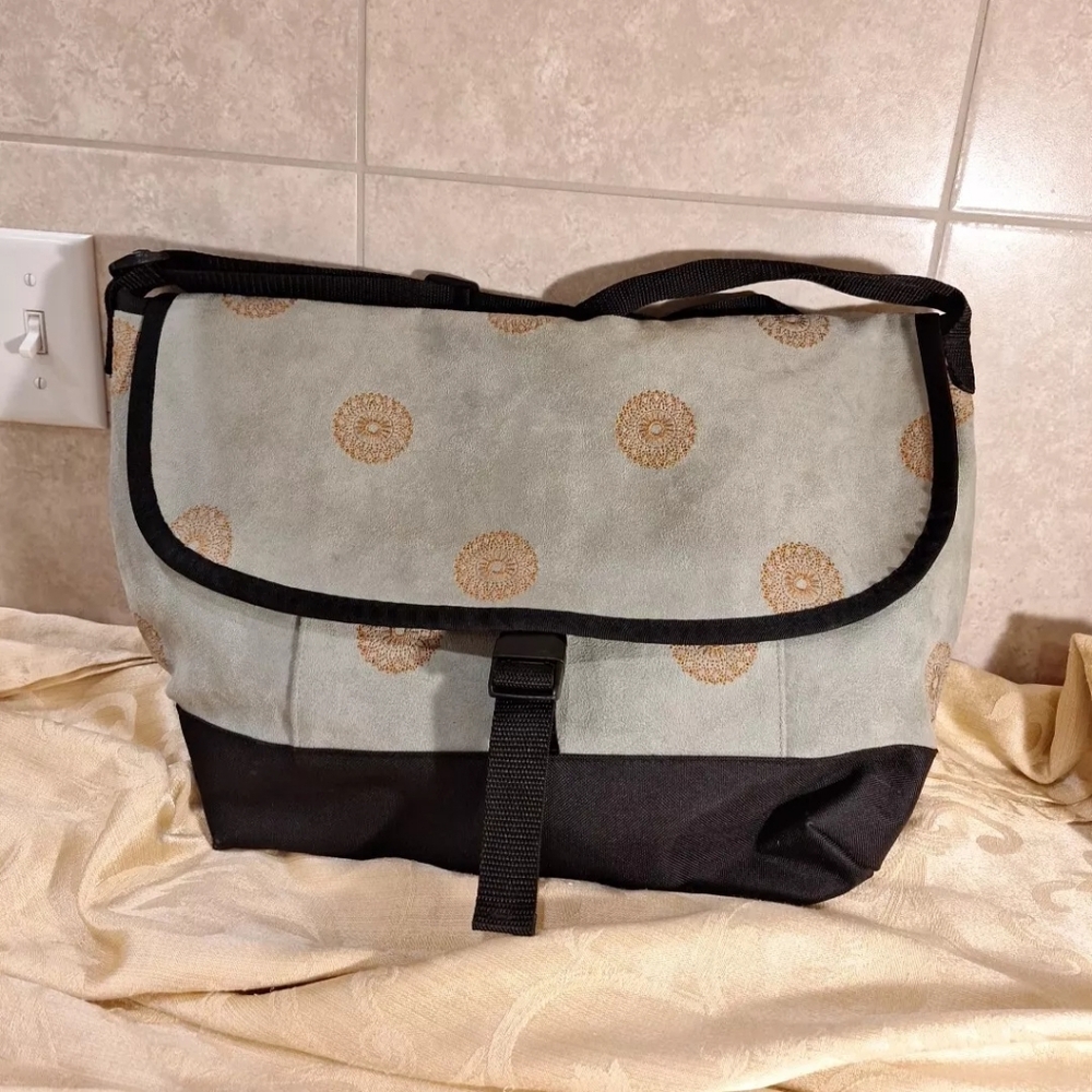 Sally Spicer Stylish Mint Color Suede and Tan Stylish Decals Messenger B…